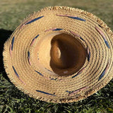 Hat Straw Braided Embroidery Striped Brim floppy  Sun Hat